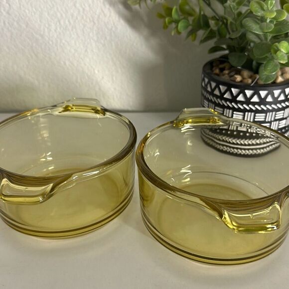 Set of two Yellow Glass baking cooking dishes MADE IN MEXICO - Picture 3 of 3